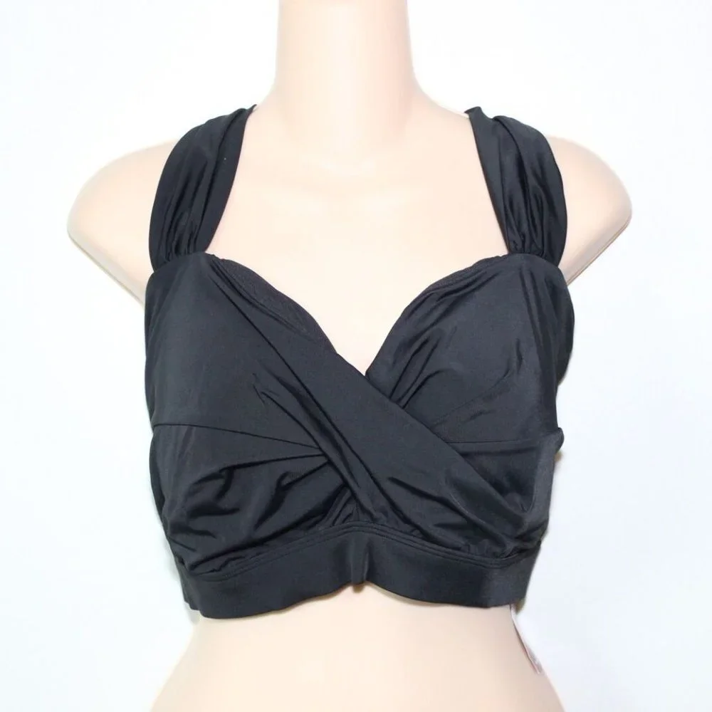 NWT Swim By Avenue Halter Bikini Top Twisted Black Plus Size 24W H13572 Top Only - Picture 2 of 7
